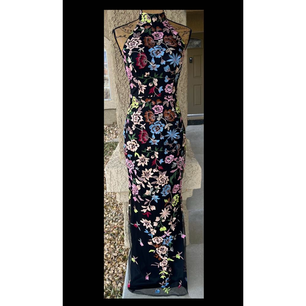 Lulus Black 2 Button Halter 3D Floral Embroidered Infinite Praise Maxi Dress L - Picture 5 of 13